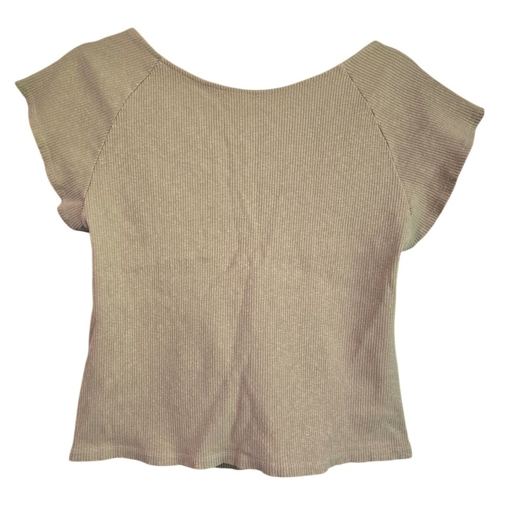 🆕️ NWT - Aerie Tan Ribbed Open‎ Back Short Sleeve Top XL 078-5496-3472